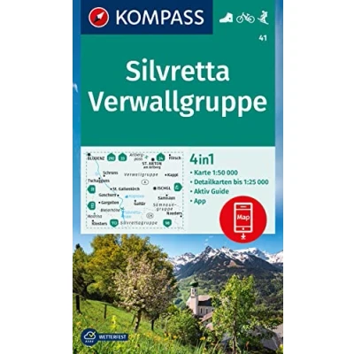Abbildung von KOMPASS Wanderkarte 41 Silvretta, Verwallgruppe 1:50.000: 4in1 Wanderkarte, mit Aktiv Guide und Detailkarten inklusive Karte zur offline Verwendung in der App. Fahrradfahren. Skitouren.