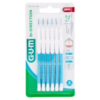 Abbildung von GUM BI DIRECTION 6er Blister Gr. 2 Kerze, blau 6 Bürsten