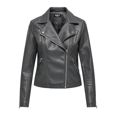 Abbildung von ONLY Onlgemma Biker Kunstlederjacke, Damen, Größe: 34, Magnet