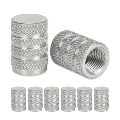 Abbildung von Ventilkappen aus Aluminium, 8 Stück, in Silber, für Auto bzw. Schrader Ventile, mit Dichtung, Reifenventil Caps Fahrrad, Motorrad, Auto, Roller, Luftventilkappen, Staubschutz Kappen