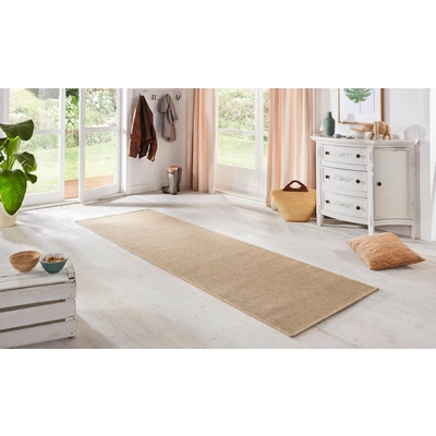 Abbildung von BT Carpet Nature Läufer In und Outdoor Schlingen Küchenläufer Rutschfest Flachgewebe Kurzflor Woll Optik Fineloop Küchenteppich für Flur, Küche, Garten, Terrasse, Badezimmer Naturbeige, 80x150cm