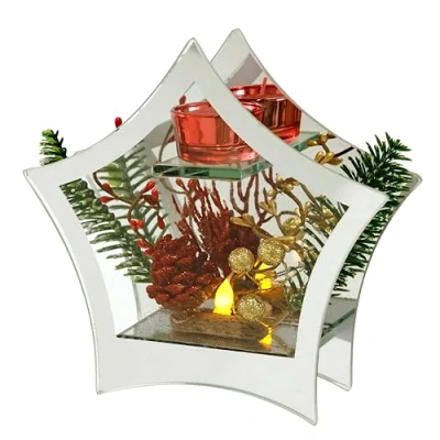 Abbildung von Dekoriertes Deko Objekt aus Glas mit Tannenzweigen Dekozweigen und LED Licht Lampe Kerzenhalter Stimmungslicht Weihnachtsdeko Dekoration Weihnachten Geschenk Dekoobjekt Ornamente 3D Bild