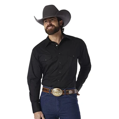 Abbildung von Wrangler Herren 71105bkt Button down Shirts, Schwarz, L Lang EU