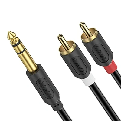 Abbildung von J&amp;D 6,3mm Klinke auf Cinch Kabel, Gold Plated [AudioWave Serie] 6,3 mm Stereo 2 x RCA Männlich Y Splitte Adapterkabel Audiokabel Klinkenkabel Kabel 0,9m