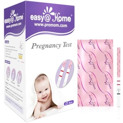 Abbildung von Easy@Home 25 x Schwangerschaftstest Frühtest 10 miu/ml, Empfindliches und Schnelles Test, Frühschwangerschaftstest Streifen mit Genauen Zuverlässigen Ergebnissen (25 HCG Tests)
