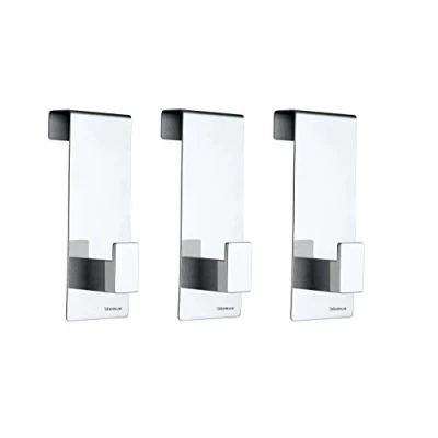 Abbildung von blomus MENOTO Set 3 Türhaken aus poliertem Edelstahl, Wandhaken starke Ausführung, Türgarderobe zum Einhängen, Kleiderhaken mit Montage ohne Bohren (H / B T: 12 x 4,3 5 cm, 65412)