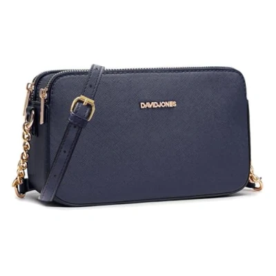 Abbildung von David Jones Damen Kleine Umhängetasche Frau Handytasche PU Leder Ketten Handtasche Tasche mit 3 Fächern Elegante Schultertasche Crossbody Bag Shopping Abend Party Trend Blau