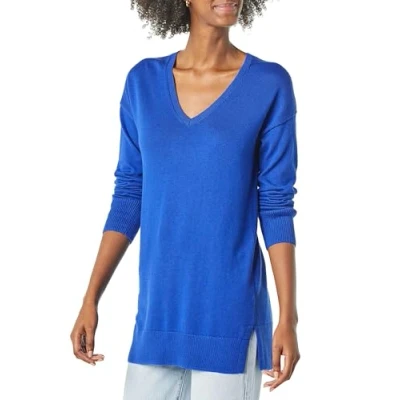 Abbildung von Amazon Essentials Damen Leichter Tunika Pullover Mit Langen Ärmeln Und V Ausschnitt (Erhältlich In Übergröße), Kräftiges Blau, M
