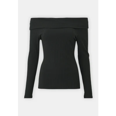 Abbildung von VILA Viommi RIB OFF Shoulder TOP Langarmshirt, Damen, Größe: Large, Black
