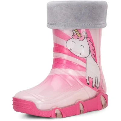 Abbildung von Ladeheid Kinder Mädchen Jungen Gummistiefel Gefüttert Swk30 (Rosa Einhorn 30, 31/32 EU)