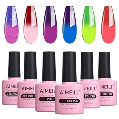 Abbildung von AIMEILI UV LED Thermo Gellack mehrfarbig ablösbarer Temperatur Farbwechsel Nagellack Chameleon Gel Polish Set 6 x 10ml Kit Nummer 15