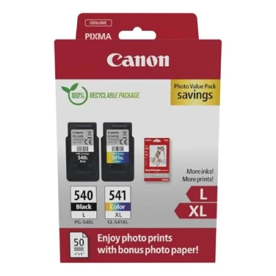 Abbildung von Canon PG540 L CL541 XL Vorteilspack 2 Tintenpatronen größere Reichweite L/LX (Schwarz L, Farbe XL) Original +50 Blatt 10x15cm Photo Paper [Umweltfreundliche Recycle Kartonverpackung 2024]