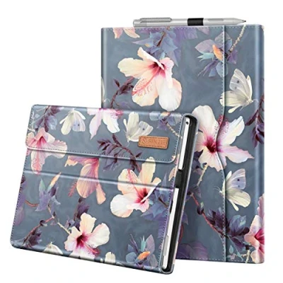 Abbildung von Fintie Hülle für Microsoft Surface Pro 7+ / 7 6 5 4 3 Multi Sichtwinkel Kunstleder Tasche Schutzhülle mit Dokumentschlitze, Type Cover kompatibel, Blühender Hibiskus