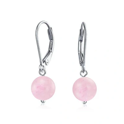 Abbildung von Einfache Runde Perle Hellrosa Rosenquarz Hebel Zurück Ball Drop Ohrringe Für Frauen .925 Sterling Silber Februar Birthstone