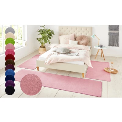 Abbildung von Hanse Home Nasty Teppich Bettumrandung 3 teilig Bettvorleger Bettläufer Teppichläufer Kurzflor Einfarbig Unifarben Läufer Set für Kinderzimmer Schlafzimmer, Uni Hellrosa, 2X 70x140cm 1x 70x240cm