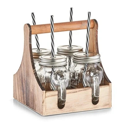 Abbildung von Zeller 19746 Trinkgläser Set, 5 TLG., Glas/Metall/Holz, ca. 20 x 22 cm