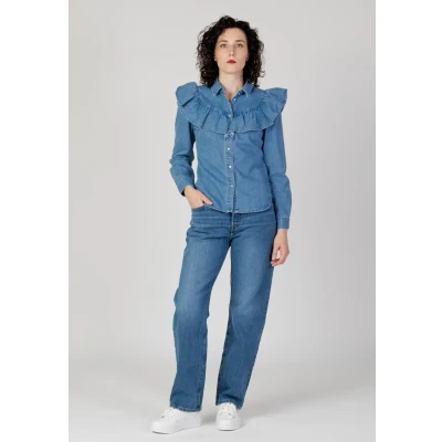 Abbildung von ONLY Onlindigo LIFE LS Frill DB QYT 15297988 Hemdbluse, Damen, Größe: Small, Denim