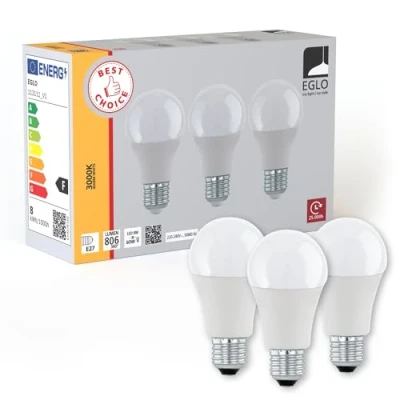 Abbildung von EGLO 3er Set E27 LED Lampen, Glühbirnen Milky, klassisch, je 8,5 Watt, Leuchtmittel warmweiß, 3000 K, Glühlampe A60, Ø 6 cm