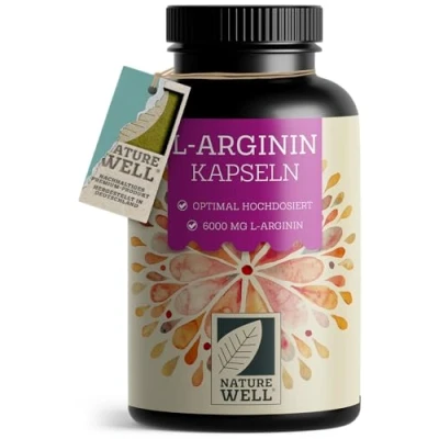Abbildung von L Arginin 360 Kapseln vegan mit 6000 mg aus pflanzlicher Fermentation (davon 6000mg reines Arginin) je Tagesdosis Ohne Zusätze laborgeprüft Zertifikat 100%