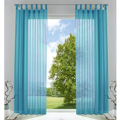 Abbildung von 2er Pack Gardinen Transparent Vorhang Set Wohnzimmer Voile Schlaufenschal mit Bleibandabschluß HxB 245x140 cm Blau, 61000CN