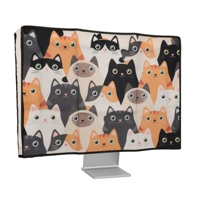 Abbildung von kwmobile Leinen Hülle kompatibel mit 20 22&quot; Monitor Schutzhülle Staubschutz Abdeckhaube für PC Bildschirm Computer Screen Cover Staubhaube Haube Katzen