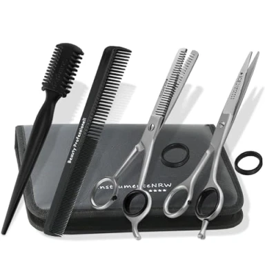 Abbildung von Friseurscheren Set im Etui 5 Teilig Effilierer Solingen Haar Kamm Haarschere Effilierschere 15cm