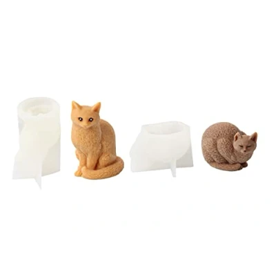 Abbildung von Xidmold 2 Stücke 3D Katze Silikonform Kerzenform Seifenform Silikon Formen Tier Backform für Tortendeko, Schokolade, Seife, Sojawachs Kerzen, Handwerk (Katze B)