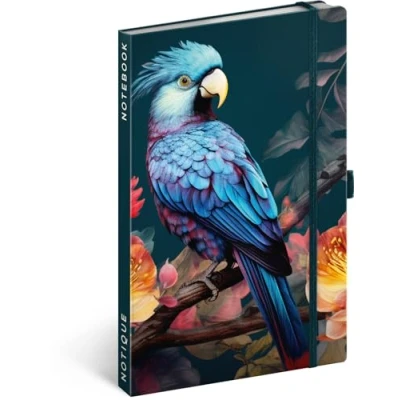 Abbildung von NOTIQUE Notizbuch Liniert mit Gummiband 13x21cm ca. A5, Designer Hardcover Notebook, Notizblock, Notizheft, Journal, Tagebuch für Erwachsene, Damen (Papagei)
