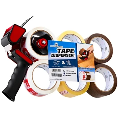 Abbildung von Paketklebeband mit Handabroller Set, Handheld Paketbandabroller und Rollen zum Verpacken Extra Strong PVC Klebebändern (Spender Gemischt, 1er Pack)