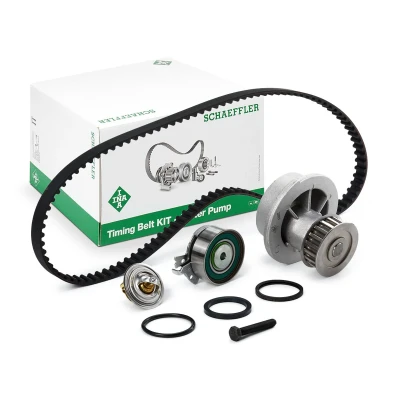 Abbildung von INA 530 0004 30 Wasserpumpe + Zahnriemensatz mit Wasserpumpe, Anbaumaterial Thermostat OPEL: Vectra A Saloon, Astra G CC, F CC