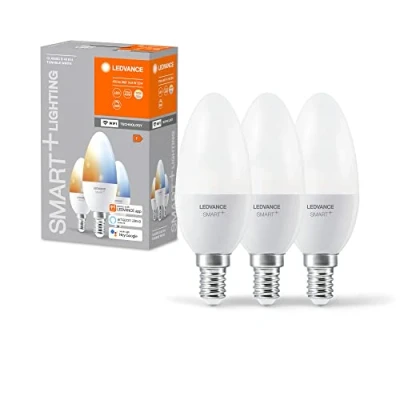 Abbildung von LEDVANCE Smarte LED Lampe mit WiFi Technologie für E14 Sockel, matte Optik ,Lichtfarbe änderbar (2700K 6500K), 470 Lumen, Ersatz herkömmliche 40W Leuchtmittel, smart dimmbar, 3 er Pack