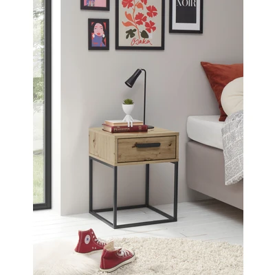 Abbildung von SUNA Nachttisch in Graphit Moderner Nachtschrank mit Schublade und schwarzem Metallgestell 40 x 52 38,5 cm (B/H/T)