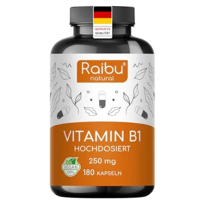 Abbildung von Vitamin B1 (Thiamin), 250 mg pro Kapsel 180 Vegane Kapseln, 6 Monatsvorrat Hochdosiert B1, Hohe Bioverfügbarkeit Essenziell für Nervensystem und die Energie Ohne unerwünschte Zusätze