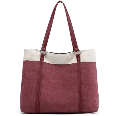 Abbildung von JANSBEN Damen Handtasche Schultertasche Canvas Casual Groß Tasche Shopper Elegant für Büro Schule Arbeit (Rosa)