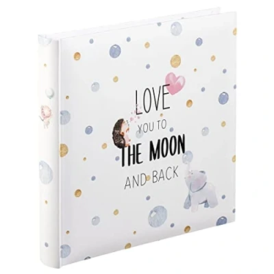 Abbildung von Hama Babyalbum &quot;To The Moon&quot; (Baby Fotoalbum mit 50 Seiten für Mädchen und Jungen, Kinder Fotobuch ca. 100 Fotos, Photoalbum zum Selbstgestalten Einkleben Motiv, Album Format 25x25cm) weiß