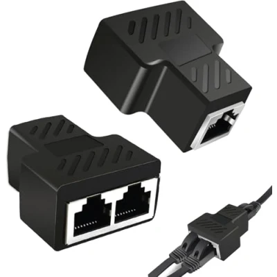 Abbildung von Jaimela 2 Pack LAN Splitter Verteiler, RJ45 Splitter, 1 auf Gleichzeitig Adapter, Ethernet Netzwerk Verlängerungen Adapter für CAT 5/6/7/8 Kable