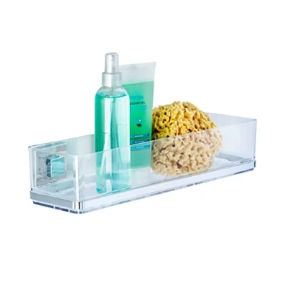 Abbildung von WENKO Vacuum Loc Badezimmer Wandregal Quadro Maxi, 2 Etagen, Mit herausnehmbarer Schale, Befestigen ohne Bohren, Rostfreier Edelstahl/Kunststoff, 38,5 x 8,5 14,5 cm