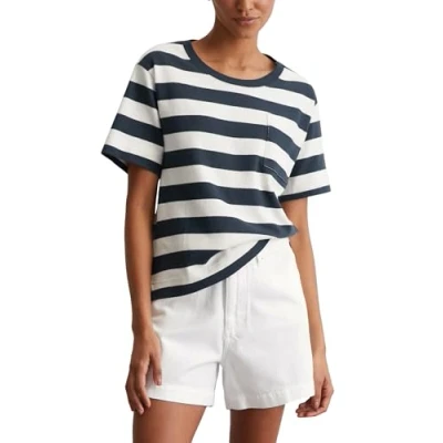 Abbildung von Marc O&#039;Polo Short Sleeve Round NECK Striped Tshirt print Multi muted blue, Damen, Größe: XXS, blue