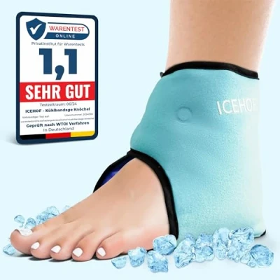 Abbildung von ICEHOF Kühlpads Fußgelenk Kühlbandage Knöchel Sprunggelenkbandage mit Kühl Gel Kältetherapie Fußknöchel Rheuma Chemotherapie Knöchelschmerzen Fußgelenkbandage Knöchelbandage OneSize (1 St.)