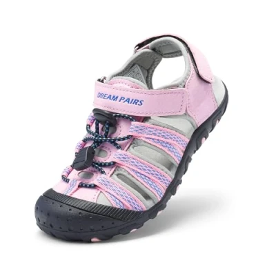 Abbildung von DREAM PAIRS Kinder Jungen und Mädchen Sandalen Outdoor Sportsandalen Strandsandalen Schwarz Klassische Klettverschluss Atmungsaktiv Verschleißfest,Size 28.5,Rosa/Grau/Blau,171111 K