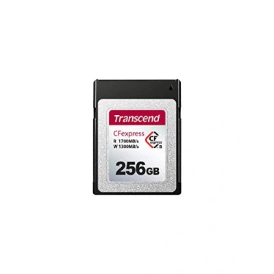 Abbildung von Transcend CFexpress 820 Type B Speicherkarte TS256GCFE820, Lese /Schreibgeschwindigkeiten von bis zu 1.700 MB/s bzw. 1.300