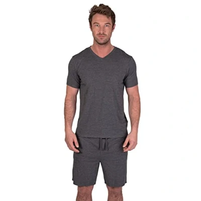 Abbildung von Light &amp; Shade Pyjama Set mit Oberteil und kurzer Hose für Herren, Holzkohle Mergel, L