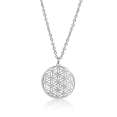Abbildung von Nuoli® Lebensblume Kette Damen Silber (45 + 5cm verstellbar) Halskette mit Blume des Lebens Anhänger für Frauen &amp; Mädchen, aus Edelstahl