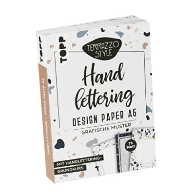 Abbildung von Handlettering Design Paper Block Terrazzo A6: 75 Feste Motivpapiere DIN A6 in 25 Designs. Mit Grundkurs