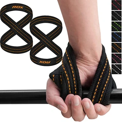 Abbildung von RDX Zughilfen Krafttraining Bodybuilding, Figure 8 Kreuzheben Gewichtheben Handgelenkschutz Griff, Gepolstert Powerlifting Fitness Weight Lifting Straps, Frauen Männer Deadlift Pull up Grip