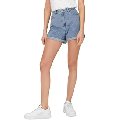 Abbildung von ONLY Damen Shorts high Waist 5 Pocket Design Knopfleiste Reißverschluss Kurze Bermudas, Farben:Hellblau, Größe:S