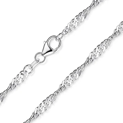 Abbildung von Materia Feine Singapurkette 925 Silber Kette Damen 40cm 3mm Halskette Frauen flach diamantiert K95 40 cm