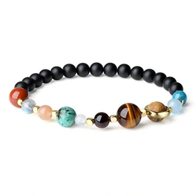 Abbildung von COAI Geschenkideen Milchstraße Armband Galaxie aus Matt Onyx und Edelsteine in Größe M