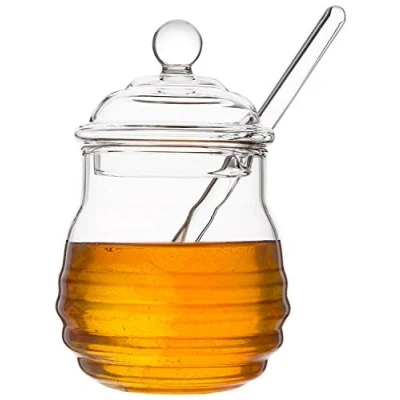 Abbildung von Mkouo Glas honigtopf mit Honigbehälter Honig Löffel Zum Servieren von und Sirup, 9 Ounces (265ml)