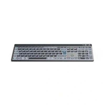Abbildung von Hama Tastatur kabellos (Multi Device mit Funk/Bluetooth für PC, Smartphone, Tablet, beleuchtet, dimmbar, Akku, Vollformat, leise Scissortasten, Multimedia Tasten, deutsches QWERTZ Layout)